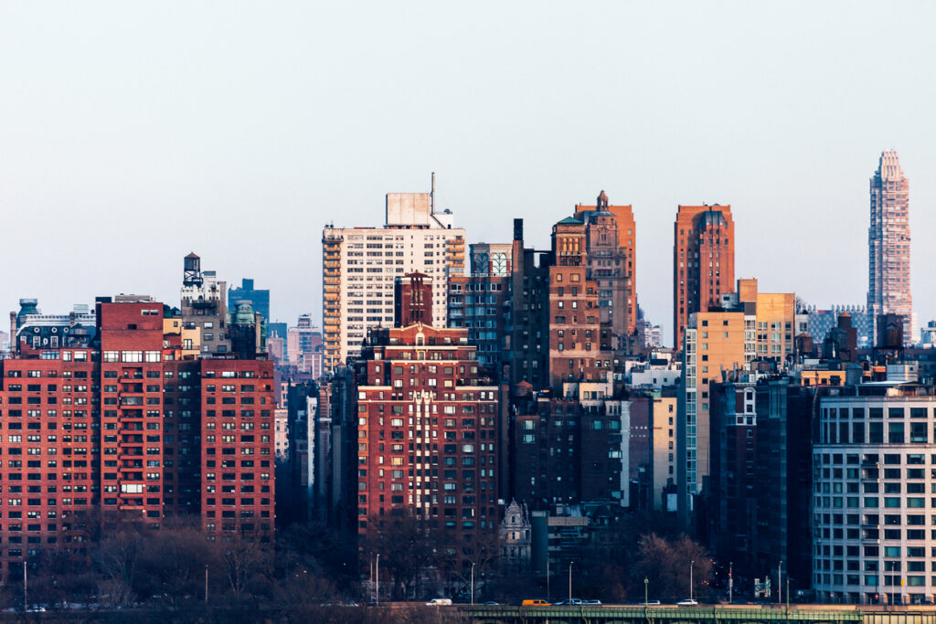 A photo of New York apartment building skyline.