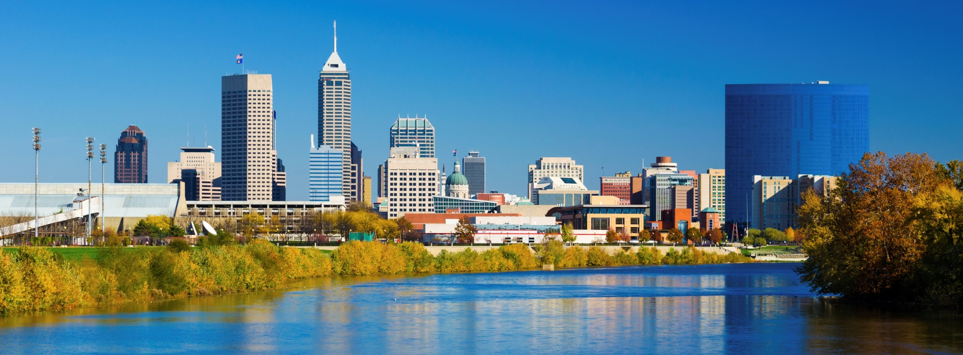 Indianapolis skyline and White River during Autumn